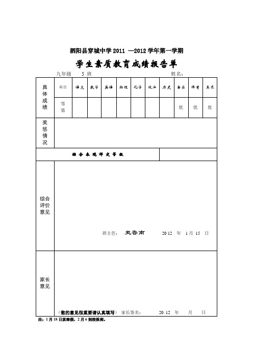 素质报告单模板