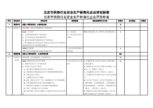 北京市供热行业安全生产标准化企业评定标准