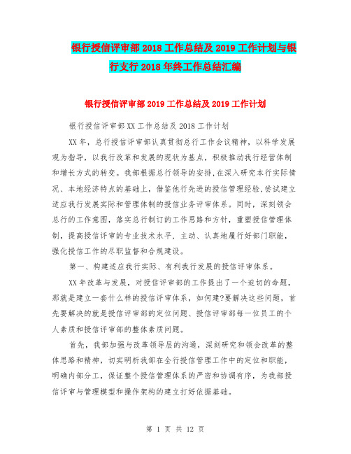 银行授信评审部2018工作总结及2019工作计划与银行支行2018年终工作总结汇编.doc