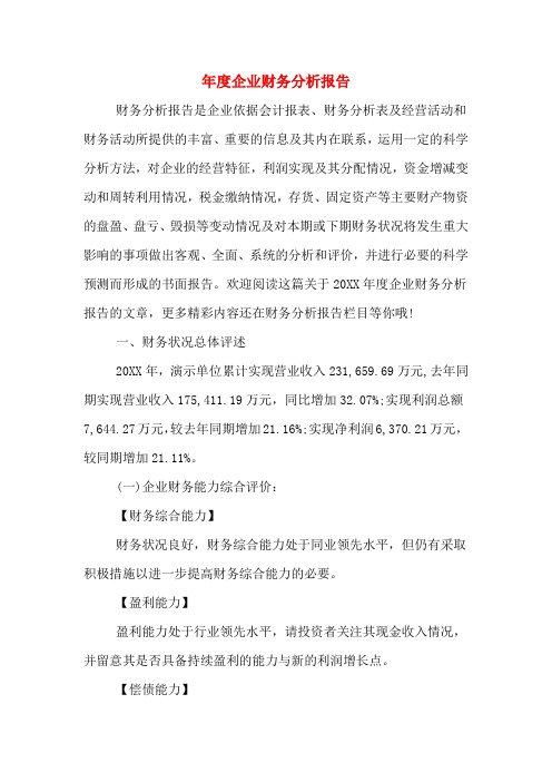 2019年年度企业财务分析报告