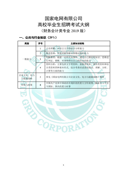 国家电网公司高校毕业生招聘考试大纲(财务会计类专业2019版)