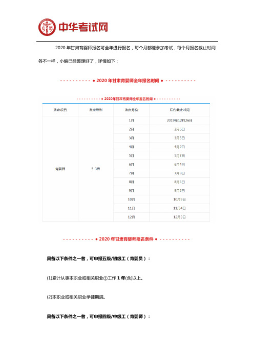 2020年甘肃育婴师报名时间