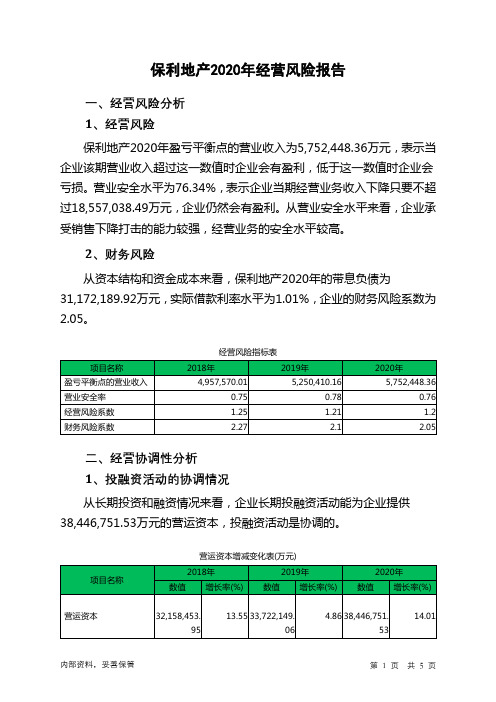 保利地产2020年经营风险报告