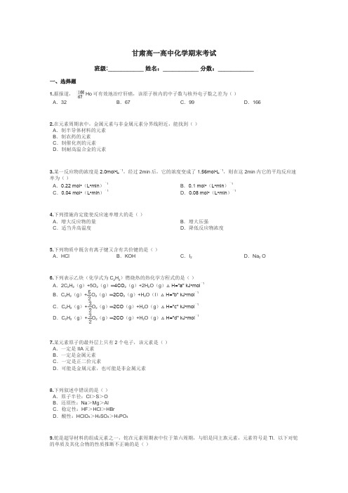 甘肃高一高中化学期末考试带答案解析
