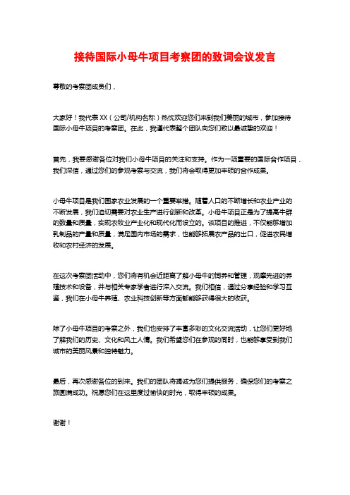 接待国际小母牛项目考察团的致词会议发言