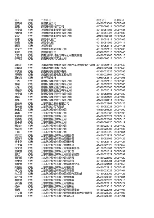 初级经济资格通过人员名单 - 山东人事考试网