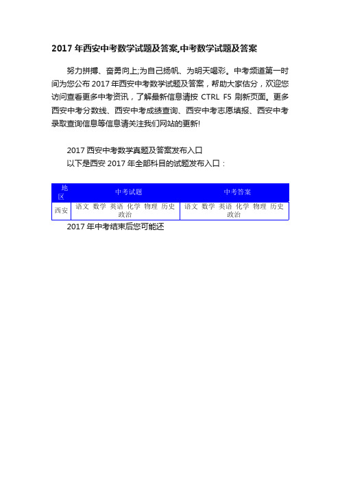 2017年西安中考数学试题及答案,中考数学试题及答案