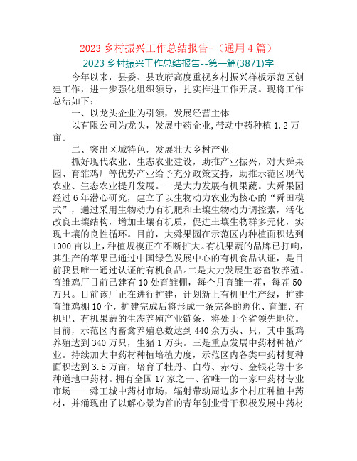 2023乡村振兴工作总结报告-(通用4篇)