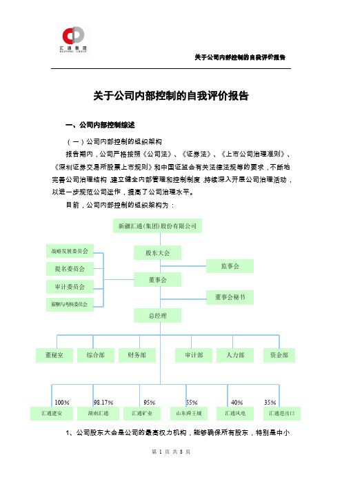 关于公司内部控制的自我评价报告