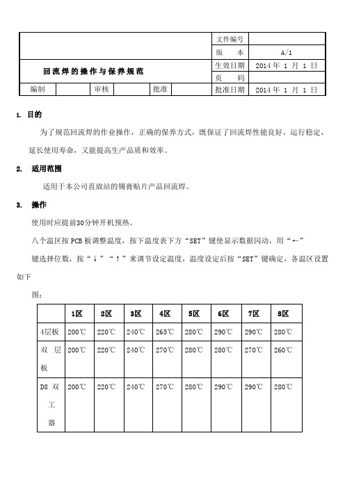 回流焊操作及维护保养规范