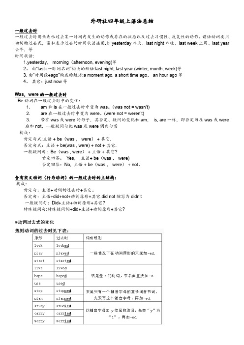 外研社一起小学四年级上语法总结及练习题