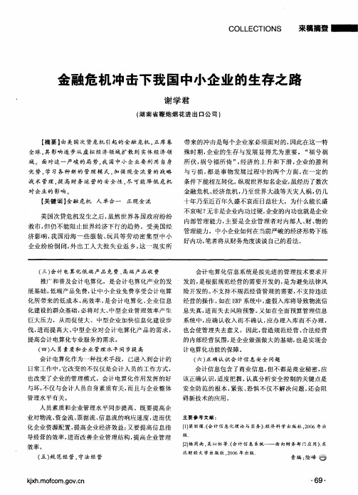 金融危机冲击下我国中小企业的生存之路