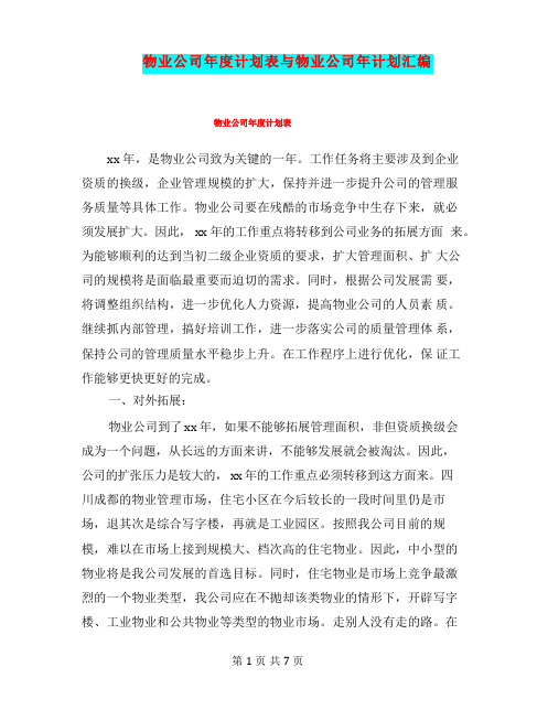 物业公司年度计划表与物业公司年计划汇编