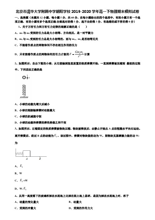 北京市清华大学附属中学朝阳学校2019-2020学年高一下物理期末模拟试卷含解析【附17套期末模拟卷】