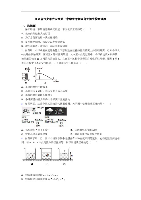 江西省吉安市吉安县第三中学中考物理自主招生检测试题