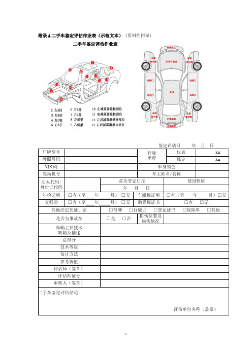 最新二手车评估规范-二手车鉴定评估作业表