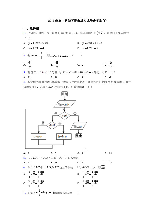 2019年高三数学下期末模拟试卷含答案(1)