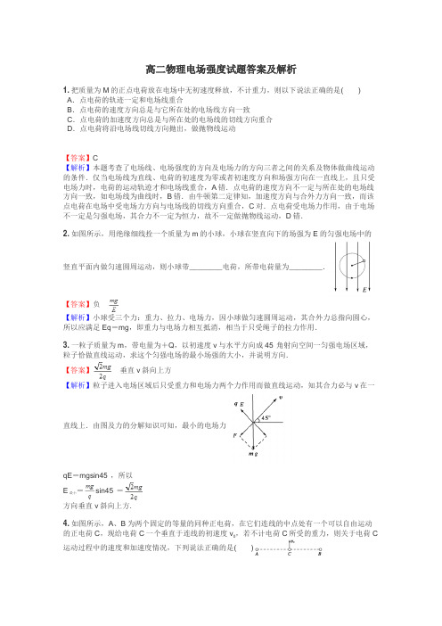 高二物理电场强度试题答案及解析
