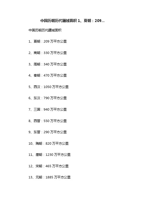 中国历朝历代疆域面积1、夏朝：209...