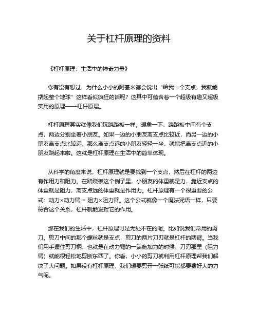 关于杠杆原理的资料