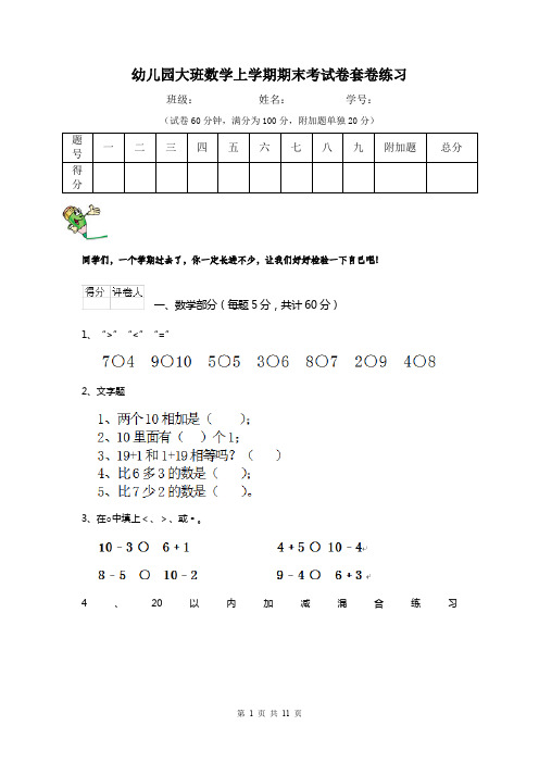 幼儿园大班数学上学期期末考试卷套卷练习