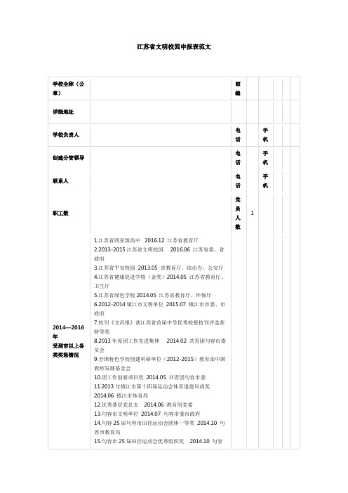 江苏省文明校园申报表范文