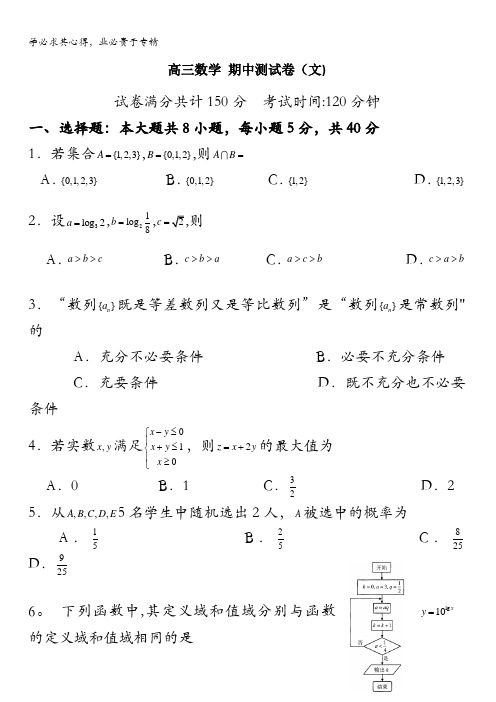 北京市第四中学2017届高三上学期期中考试数学(文)试题 含答案