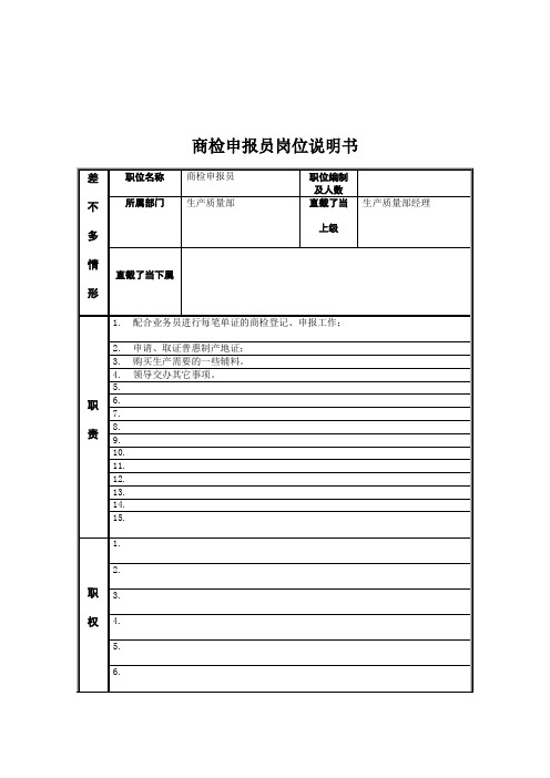 商检申报员岗位说明书