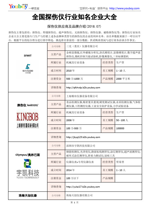 全国探伤仪行业知名企业大全-探伤仪供应商及品牌介绍2018.07