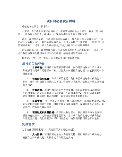 项目启动会发言材料