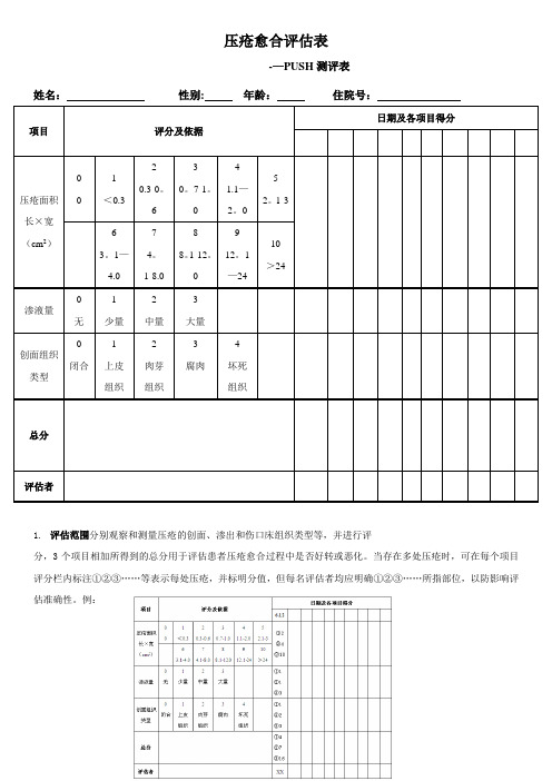 压疮愈合评估表