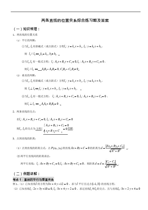 (完整版)两条直线的位置关系综合练习题及答案(可编辑修改word版)