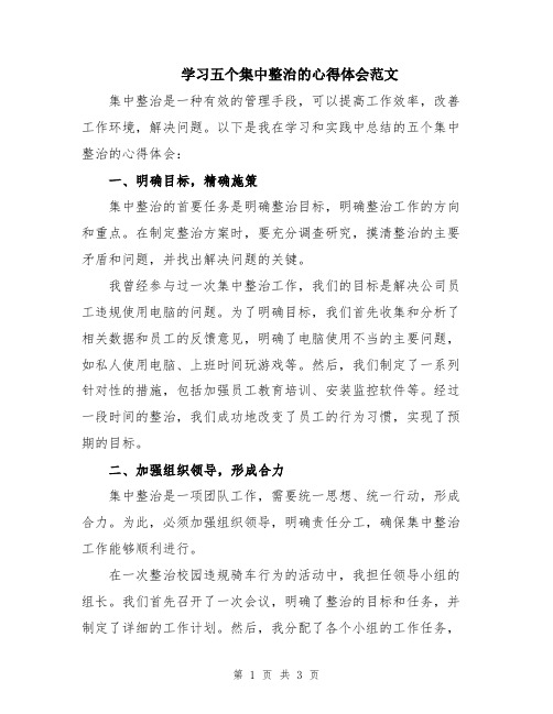 学习五个集中整治的心得体会范文