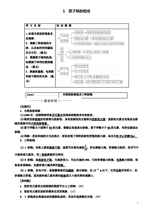 高中物理第十九章原子核1原子核的组成学案选修3_5