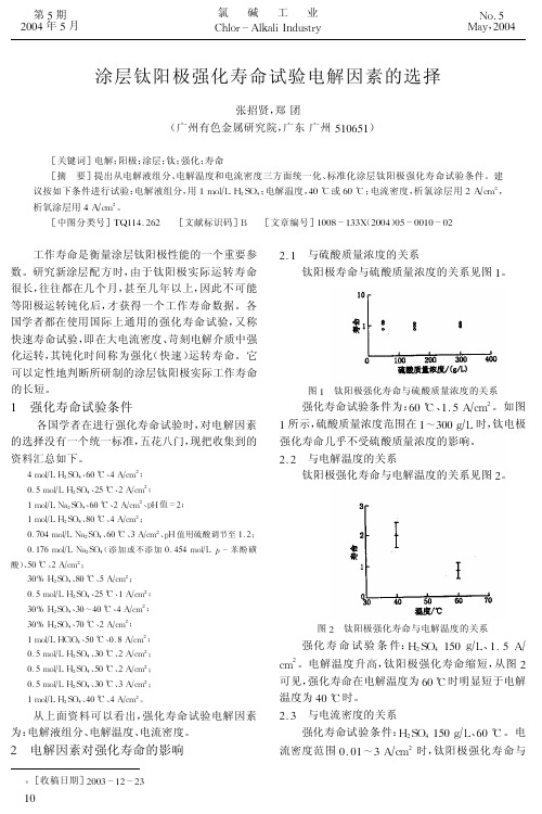 涂层钛阳极强化寿命试验电解因素的选择