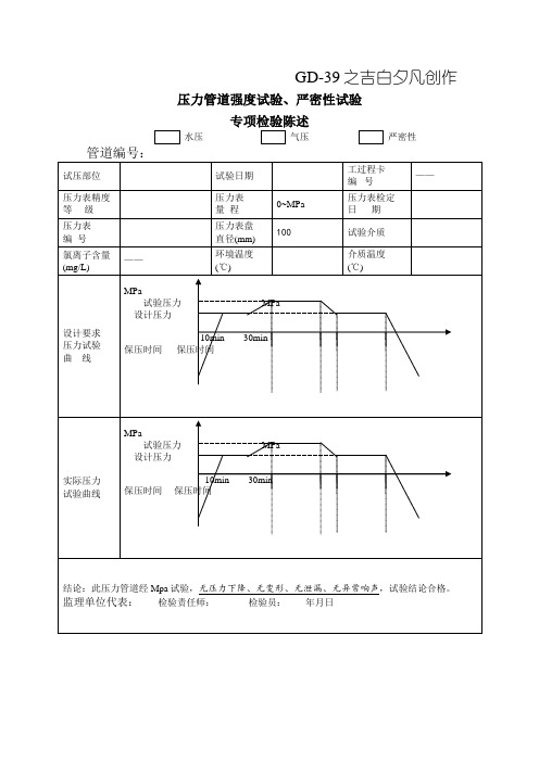 压力管道强度试验、严密性试验