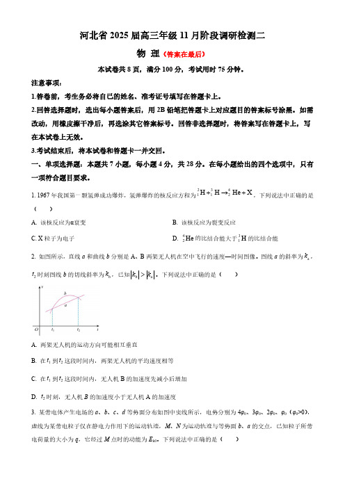 河北省部分学校2024-2025学年高三上学期11月阶段调研检测二 物理含答案