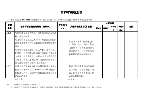 实验室CMA计量认证内审检查表