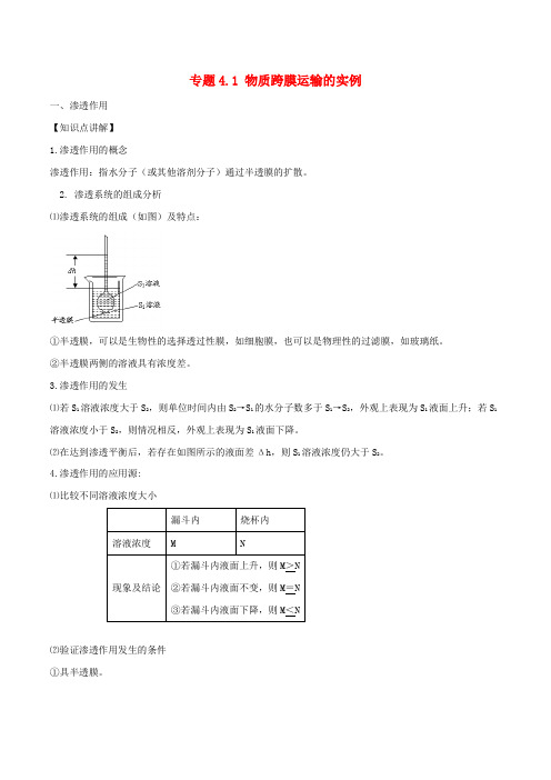 2018-2019学年高中生物 第四章 细胞的物质输入和输出 专题4.1 物质跨膜运输的实例(提升版)(讲)新人教版