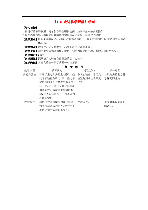 湖北省孝感市孝南区肖港初级中学九年级化学上册《1.3 走进化学殿堂》学案