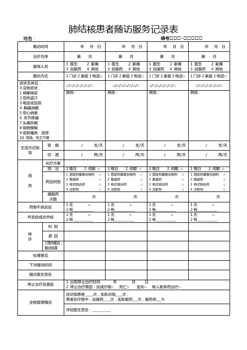 肺结核患者随访服务记录表