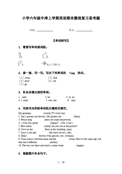 小学六年级牛津上学期英语期末整理复习易考题