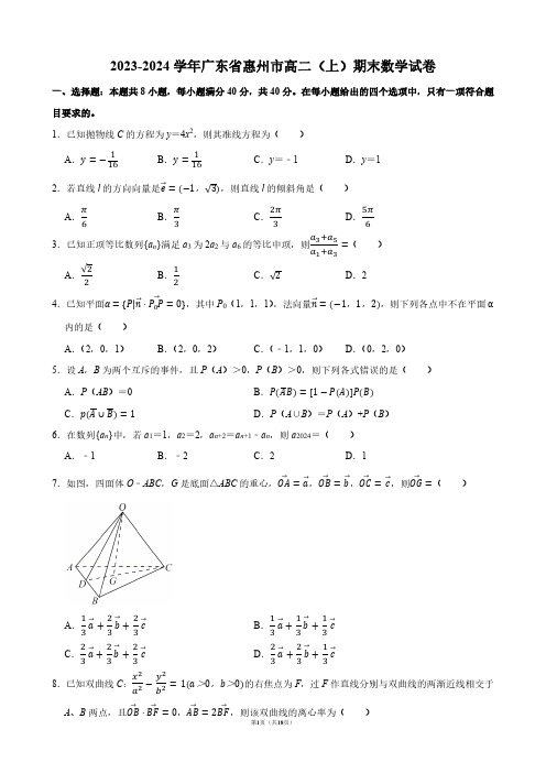 2023-2024学年广东省惠州市高二(上)期末数学试卷【答案版】