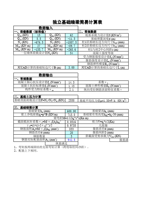 双柱基础暗梁计算