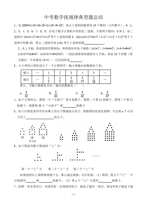 全国中考数学必考找规律题型总结