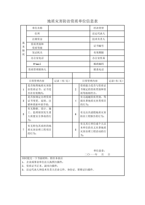 地质灾害防治资质单位信息表