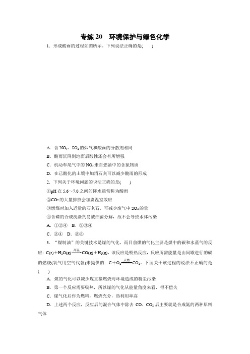 2021届高考化学一轮复习环境保护与绿色化学高效专练