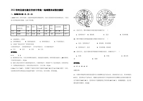 2022年河北省石家庄市西中学高一地理期末试卷含解析