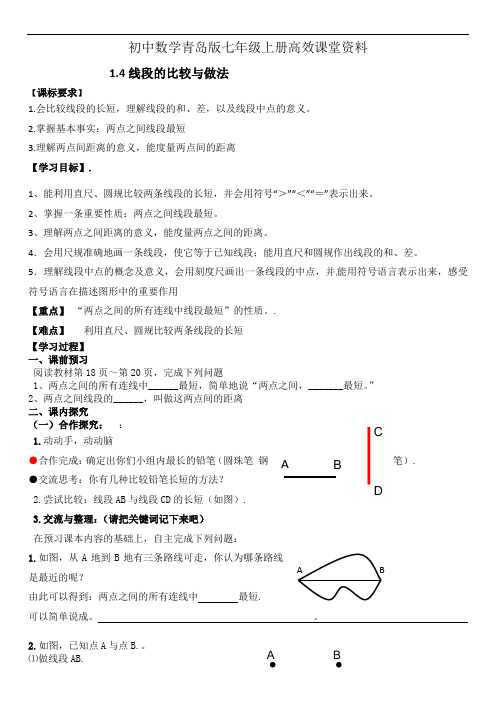 初中数学青岛版七年级上册高效课堂资料教案：1.4  线段的比较与做法张迪