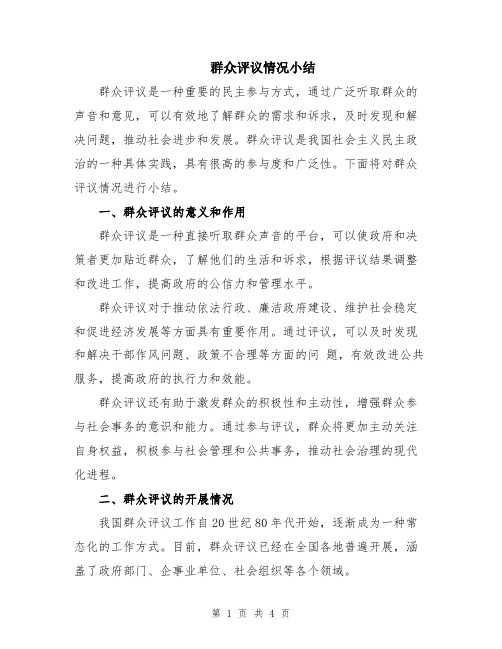 群众评议情况小结